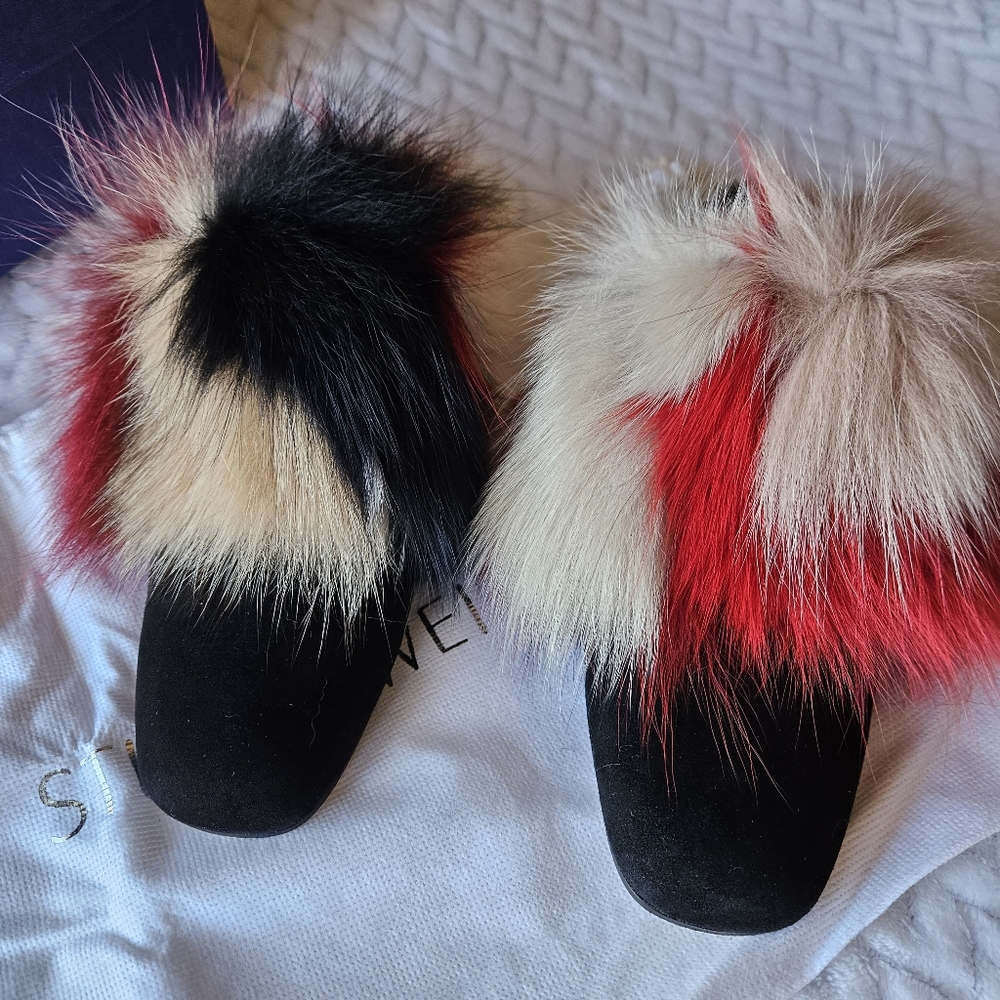 Stuart Weitzman Furgetit Fox Fur Flats Multicolor… - image 3